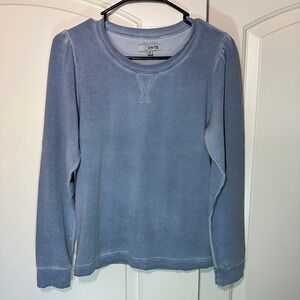 SWTR Women's Medium Blue Washed Cotton Modal Long Sleeve Shirt Top Puff Sleeve‎